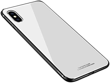 iPhone Xs Case,Tempered Glass Back Cover TPU Frame Slim Case for iPhone Xs (White)