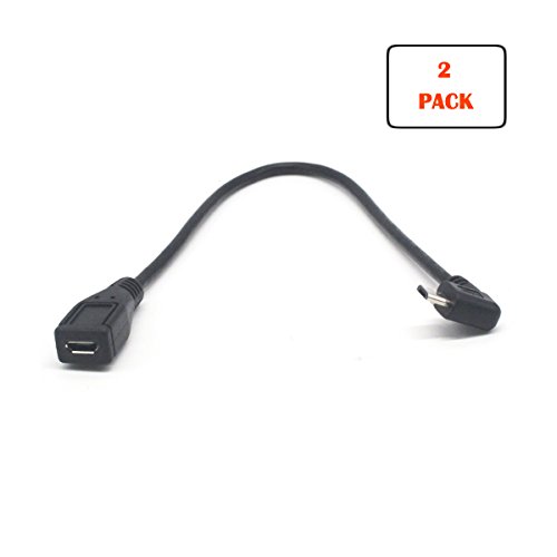 Micro USB Extension Cable - Riipoo Left Angle Micro B USB Extension Cable, 25 cm, Micro USB 5 Pin Male to Female, Sync Charging and Data Transferring Cable for Samsung, HTC, Huawei, Sony and More