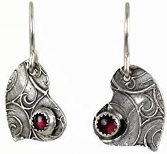 Handmade Silver &amp; Rhodolite Garnet Heart Unique Gemstone Earrings - Free Shipping