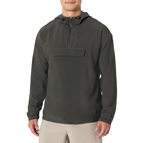 Amazon Essentials Mens Athletic Lightweight Stretch Woven Colourblock Anorak Jacket, Charcoal, L
