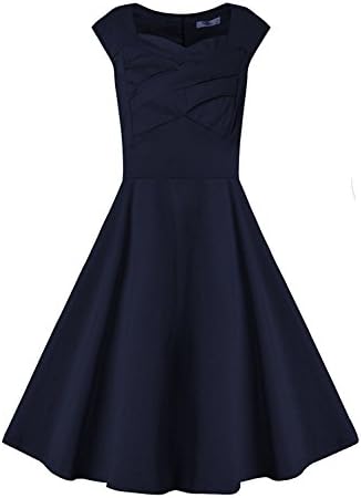 Davikey Women's Cut Out Vintage Dress Sleeveless Retro Party Dresses #1 Navy BlueLarge