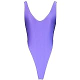 iEFiEL Womens One Piece High Cut Leotard Thong Bodysuit (Purple)