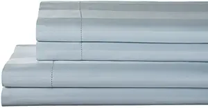 Elite Home Products T325 100% Pima Cotton Tuxedo Woven Stripe S/Set,King,Lt.Blue