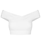 Sunlen Women's White Off Shoulder Crop Tank Top Bandage Vest SL11795-1 (S, White)