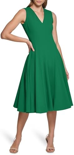 calvin klein scuba midi fit & flare dress Calvin Klein Women's Asymmetrical Neck Scuba Fit and Flare Dress