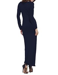 YMING vestido largo casual de manga larga para mujer Maxi color sólido Bodycon