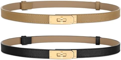 Fianmy Skinny Leather Belts for Women with Adjustable Silver 