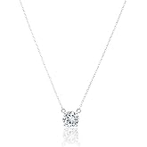Just Refresh Crystal Solitaire 14K White Gold Plated Over 925 Sterling Silver Necklace for Women Dainty Cubic Zirconia Pendant Fashion Jewelry Gifts for Her
