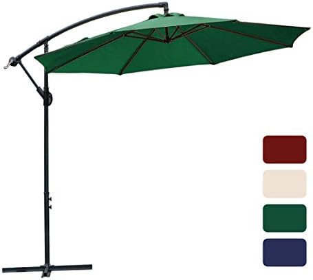 FARLAND 10 ft Offset Cantilever Patio Umbrella Outdoor Market Hanging Umbrellas & cranks, 8 Ribs (Dark Green)