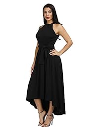 Annystore vestido maxi para fiesta de regreso a casa, sin mangas, con cinturón, asimétrico, alto y bajo