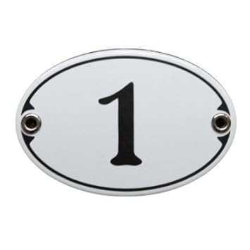 Nummer 1 Emaille Schild Zimmer Jugendstil Türschild 7 x 10,5 cm Wandschild Haus Nummer Emailschild oval weiß (ohne Holzrahmen