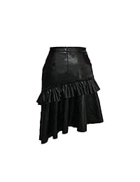 Faldas de piel sintética para dama, con dobladillo asimétrico, longitud de la rodilla, talla grande, color negro