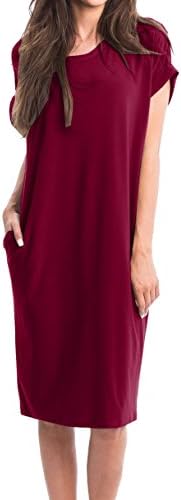FUMIKAZU Womens Casual Short Sleeve Midi Dress Scoop Neck T-Shirt Dresses with Pockets