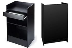 ONLY GARMENT RACKS Black Cash Register Stand, Adjustable Shelf, Drawer, 24"W X 38"H X 18"D (Black Melamine)