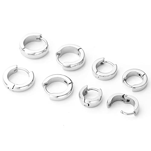 JOVIVI Silver Huggie Hoop Earings for Womens 4 Pairs Small Hypoallergenic Hinged Hoop Earrings Sleeper Earrings Piercing Jewellery for Men,Diameter 7mm,9mm