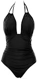 Eomenie Women's Deep V Neck Bathing Suits Monokini Sexy Tummy Control Swimwear One Piece Swimsuit For Women
