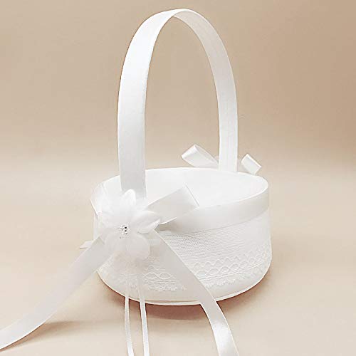 BETAULIFE Elegant Satin Bow Flower Girl Basket Ivory 2 pcs/Pack (Ivory) (14cm)