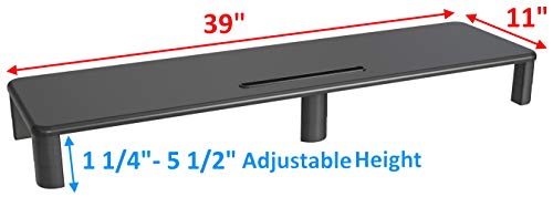 Adjustable XL Dual Monitor Stand - Big 39" Long by 11" Deep. Ample Space for 2 Monitors or Printer, Books & More. Riser for Ultimate Storage Organization with Slot for Phone or Tablet