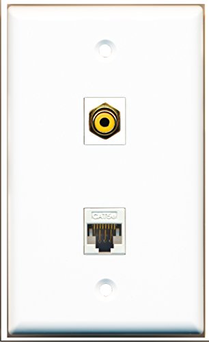 RiteAV 1 RCA Yellow Subwoofer Audio 1 Cat5e White Ethernet Port Wall Plate