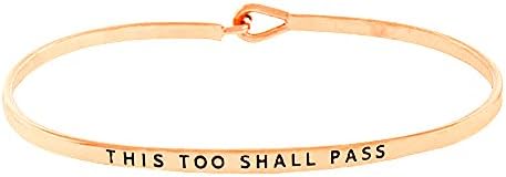 Women's "This Too Shall Pass" Rose Gold Tone Hook Bracelet. Size : 0.2" H, 2.5" D.