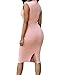 Huusa Womens Low V Neck Sleeveless Bodycon Cocktail Party Midi Dress S Pink