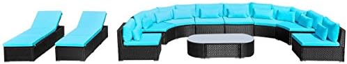 Outdoor Rattan Wicker Garden Sofa Set with Sun Loungers Poly Rattan, Blue