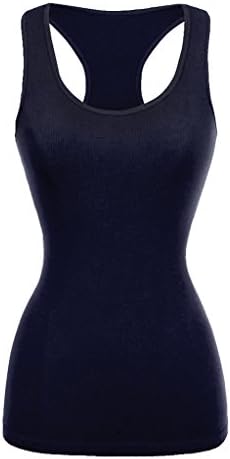 Mb Trend Seamless Solid Ribbed Sleeveless Racerback Tank Top, One Size, Navy