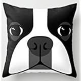 B Lyster shop Black White Dog Boston Terrier #1278W Cotton & Polyester Soft Zippered Cushion Throw Case Pillow Case Cover