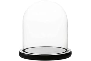 BDMYFNSENERETY Decorative Clear Glass Dome, Glass Dome for DIY Snow Globes, Tabletop Centerpiece Cloche Bell Jar Display Case Wood Base (Black, 9 x 15 cm)