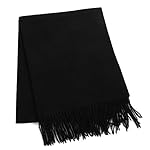 Wool Scarf Women with Fringes Winter Wam Long Extra Large Shawls and Wraps Thick Soft Pashmina Scarves, Black, Tan