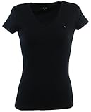 Tommy Hilfiger Womens V-Neck Solid Color Logo T-Shirt - XL - Black