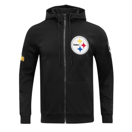 Pro Standard Mens NFL Pittsburgh Steelers Classic Chenille Kapuzensweatshirt mit durchgehendem ReiĂźverschluss Schwarz M