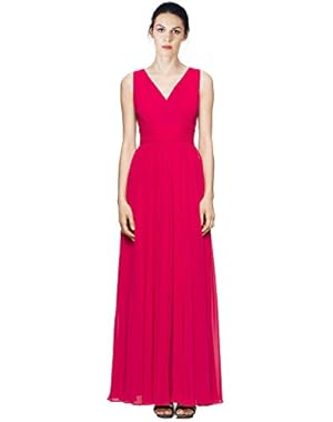 V-Neck Pleated Chiffon Evening Gown Dress