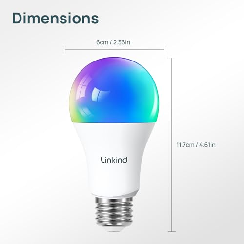 Linkind Matter Smart RGBTW Lampe, Wifi E27 Alexa Glühbirne, 1800-6500K Mehrfarbige WLAN Intelligent Birne, Musik Sync, Kompatibel mit Siri/Google Home/SmartThings, 800 Lumen, ersetzt 60 Watt, 4 Stück 9