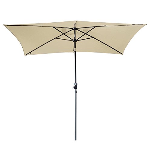 Yeshom 10x6.5ft Rectangle Patio Solar Powered LED Umbrella Tilt and Crank Outdoor Sunshade for Garden, Backyard, Beige