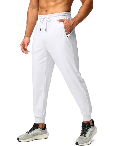 Pudolla Men's Fleece Lined Joggers with Zipper Pockets(White L) at Amazon