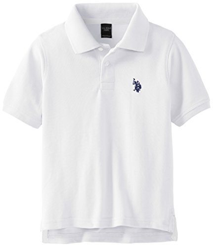U.S. Polo Assn. Little Boys' Classic Polo Shirt, White/Marina Blue, 7