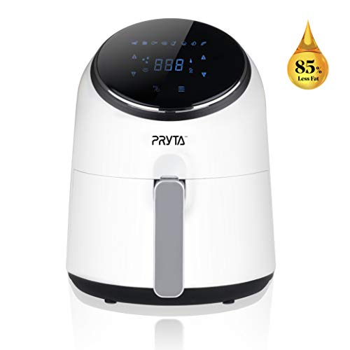 Click Here to See More Images Air Fryer, PRYTA Elegant White Digital Oil Less Air Fryer Cooker with 50 Recipes, Touch Screen Control, Dishwasher Safe, Non-Stick Interior, 1400W