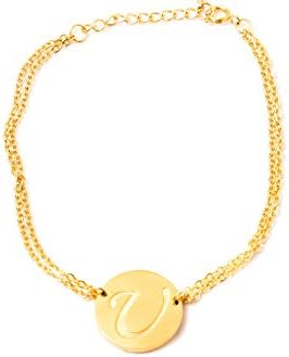 Atziloose Initial Charm Bracelet Gold Plated A-Z + Velvet Gift Bag