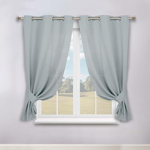 Superior Blackout Curtains, Room Darkening, Bedroom, Drapes, Kitchen, Living Room Window Accents, Sun Blocking, Thermal, 2 Pack, Solid Blackout Curtains, Set of 2, 46″ x 63″, Stone Blue