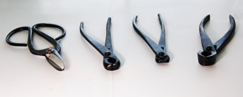 U-nitt 4-pc Bonsai Tool Set Carbon Steel: concave Cutter; Wire Cutter; knob Cutter; Ashinaga Shears: in a Leather Case - Image 3