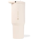 HydroJug Sport - Stainless Steel Tumbler with Straw, Vacuum Insulated, 32oz Leakproof Water Bottle, Ergonomic Design, Reusable, Dishwasher Safe, Rubber Base, Durable for Gym or Outdoors, Cream