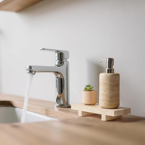 WORHE Travertine Soap Tray for Bathroom Countertop 8.6" x 3.5" Waterproof Stone Soap Dish Holder, Marble Pedestal Stand for Sink, Vanity, Counter Luxury Decorative Tray Farmhouse Decor Beige-H087