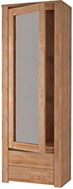 Standing Floor Glass Cabinet Storage Unit Living Room Furniture - Solid Pine Wood, 1 Glass Door, 1 Drawer, 56 x 35 x 160 Centimeter