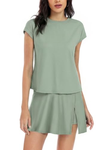 YOINS Summer 2 Piece Outfits for Women Short Skirt Sets Casual Workout Short Sleeve Tshirt and Skorts Matching Sets Light Green XXL at Amazon