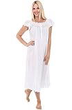 Del Rossa Women's Rose Cotton Nightgown, Raglan Sleeve Victorian Sleepwear, X-Large White (A0565WHTXL)