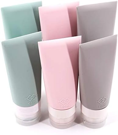 LibraCompany Portable Soft Silicone Travel bottles Set - 6 Pack Leakproof Silicone Travel Bottles,Cosmetic Toiletry Containers(Pink+Green+Grey)