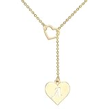 SENFAI Heart Shaped Y Necklace with 26 Initial Alphabet Letters for Women, 18 + 2 inches (C, Rhodium/Silver)