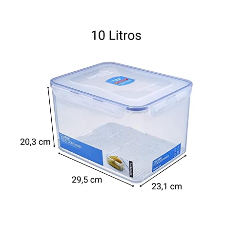 Pote Hermético Porta Mantimentos Tampa Travas com Grade de Drenagem Lock&Lock 10 Litros