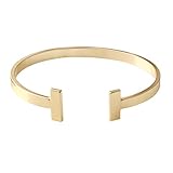 SENFAI Simple Gold and Silver Double T Copper Cuff Bracelet (Gold Plated)
